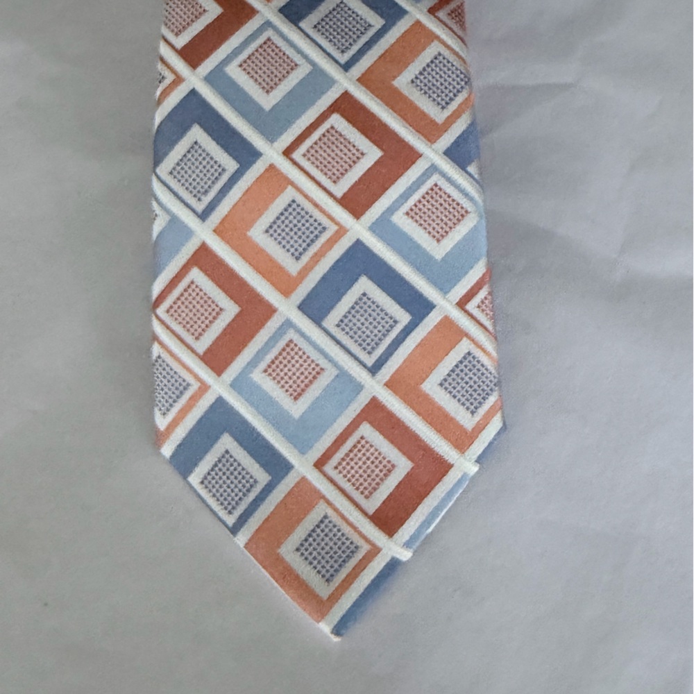 MICHAEL Michael Kors Peach Light Blue Geometric Square Print Silk Tie NWT